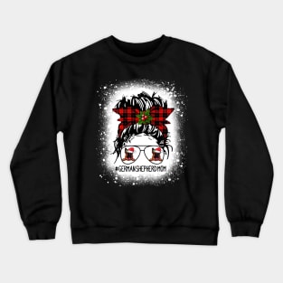 German Shepherd Mom Buffalo Plaid Messy Bun Christmas Bleached Crewneck Sweatshirt